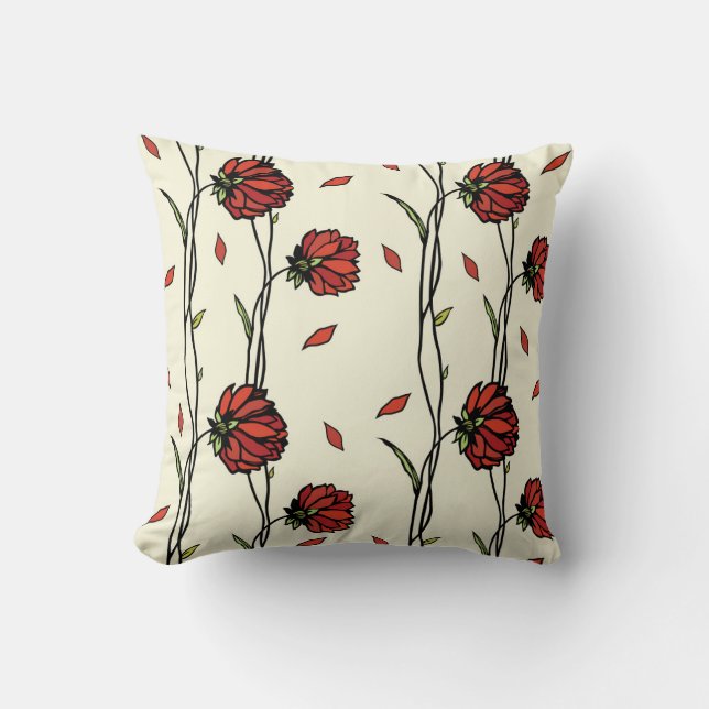 Almofada Ilustração das Flores Vermelhas Vintage (Frente)