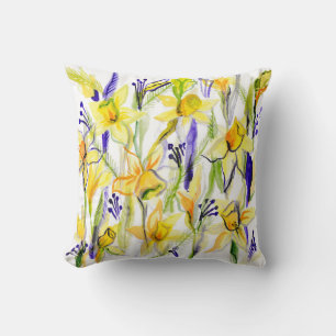 Almofada Ilustração de Aquarela de Daffodils Amarelos