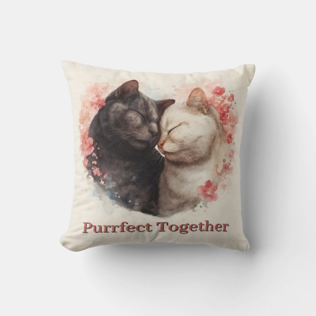 Almofada Ilustração de Aquarela de Dois Gatos Nuzzling (Frente)