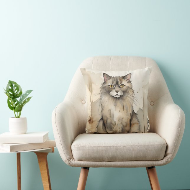 Almofada Ilustração de Aquarela de Maine Coon (Cadeira)