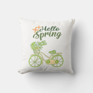 Almofada Ilustração de Bicicleta Vintage Olá Primavera
