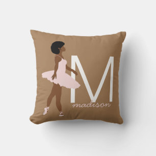 Almofada Ilustração de cabelo afro bailarina preta monogram