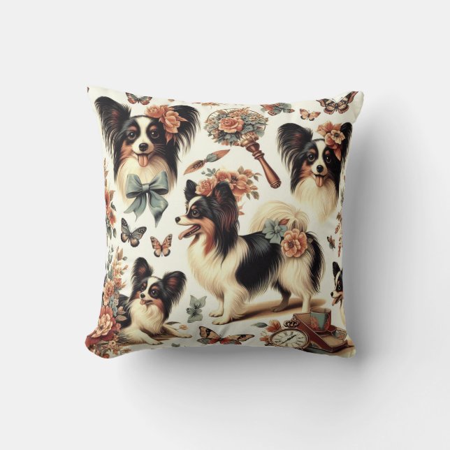 Almofada Ilustração de Cachorro Cachorro Cachorro Papillon (Frente)