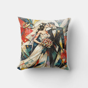 Almofada Ilustração de Casal de Noivos em Arte Deco Moderna