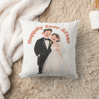 Almofada Ilustração de Casal de Noivos Felizes para Sempre