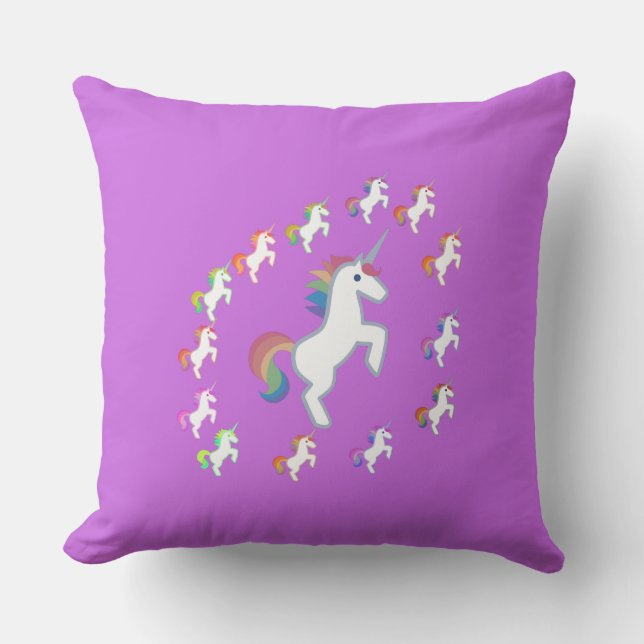 Almofada Ilustração de Círculo de Unicórnio Caprichoso Roxo (Frente)