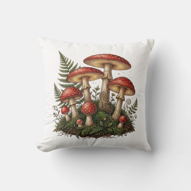 Almofada Ilustração de Cogumelo Fly Agaric Vintage (Frente)
