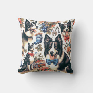 Almofada Ilustração de Collie de Borda de Vintagem de Corte