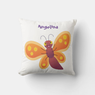 Almofada Ilustração de desenho animado de borboleta laran
