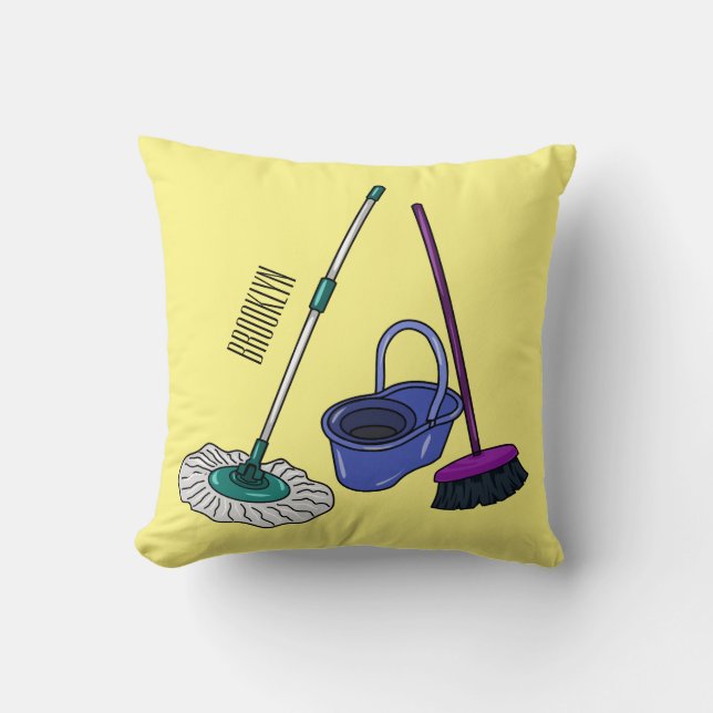 Almofada Ilustração de desenho animado de Broom & mop (Frente)