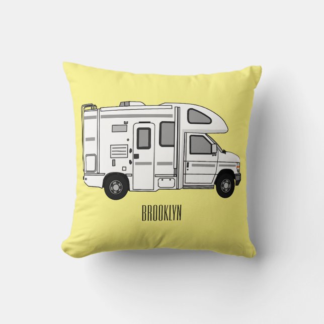 Almofada Ilustração de desenho animado de Campervan (Frente)