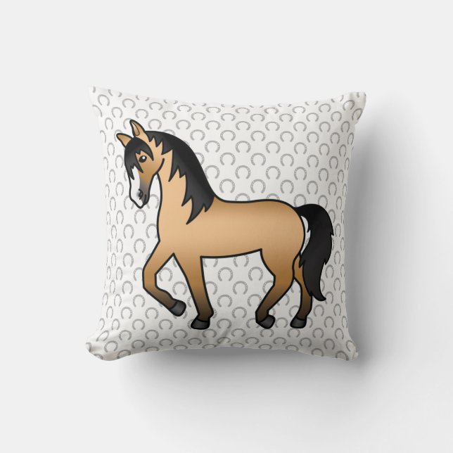 Almofada Ilustração de desenho animado de cavalo trotando B (Frente)