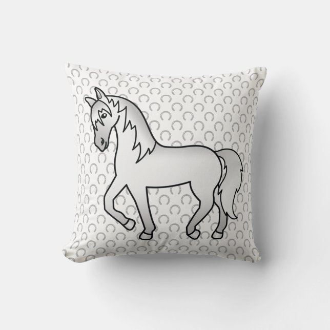 Almofada Ilustração de desenho animado de cavalo trotando c (Frente)