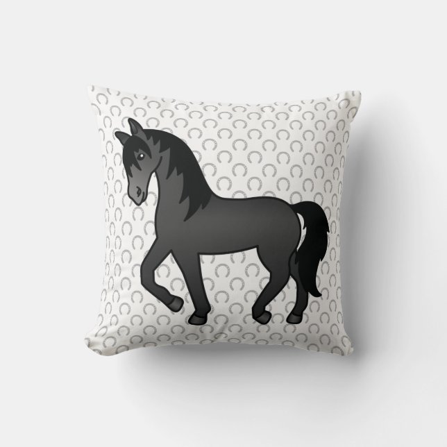 Almofada Ilustração de desenho animado de cavalo trotando p (Frente)
