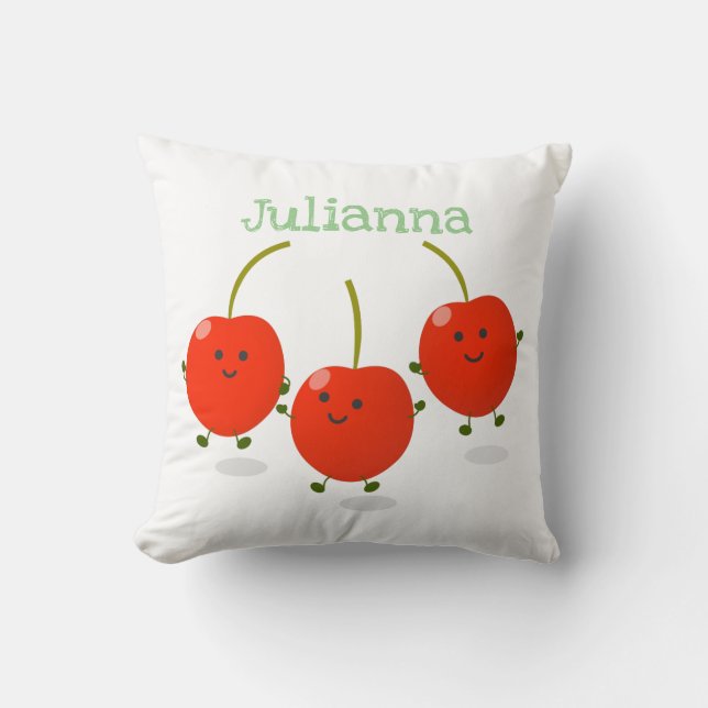 Almofada Ilustração de desenho animado de cerejas felizes e (Frente)