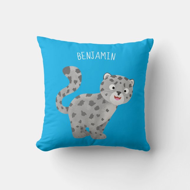 Almofada Ilustração de desenho animado de leopardo-da-neve (Frente)