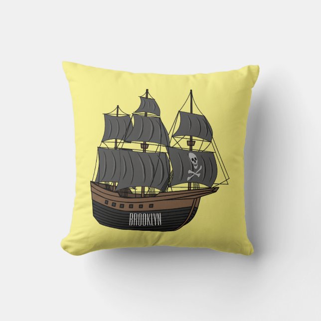 Almofada Ilustração de desenho animado de navio pirata (Frente)
