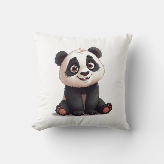 Almofada Ilustração de Desenho Animado de Panda Sentado (Frente)