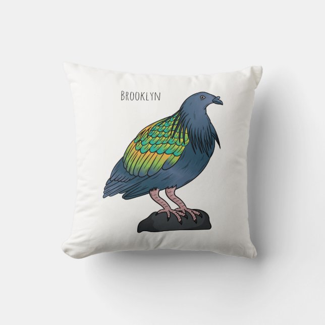 Almofada Ilustração de desenho animado de pombo-nicobar (Frente)