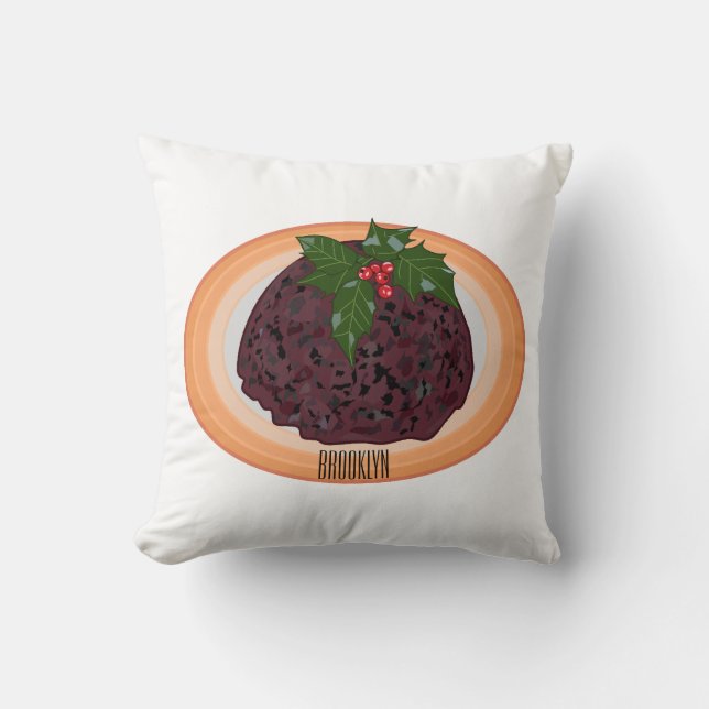 Almofada Ilustração de desenho animado de pudim de Natal (Frente)