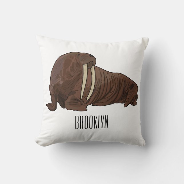 Almofada Ilustração de desenho animado de Walrus (Frente)