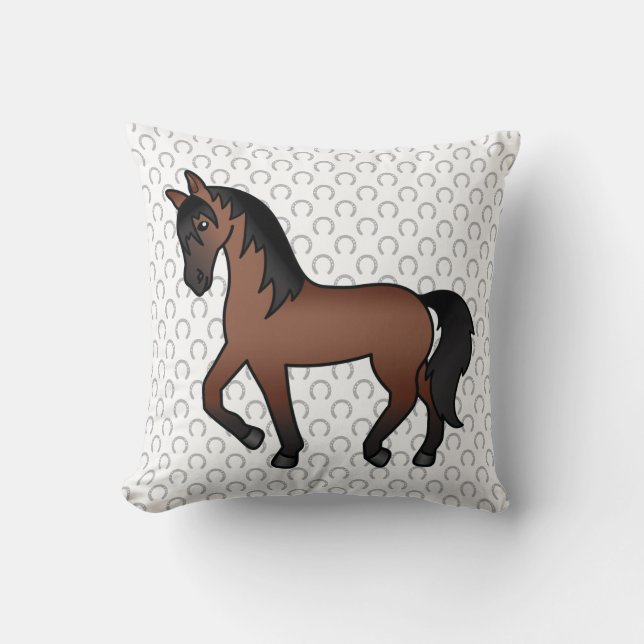 Almofada Ilustração de desenho animado fofo de cavalo trote (Frente)
