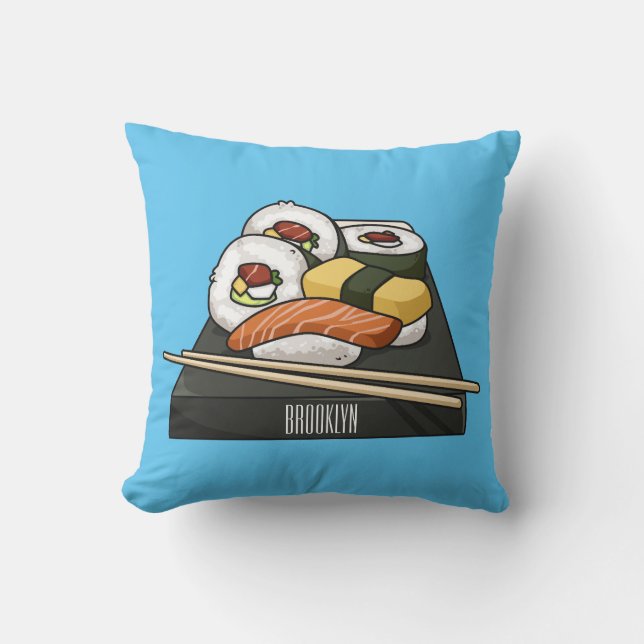 Almofada Ilustração de desenho animado Sushi (Frente)