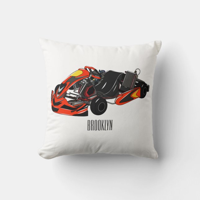 Almofada Ilustração de desenho de corrida de Kart (Frente)