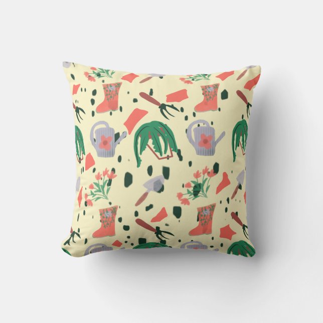 Almofada Ilustração de Desenho de Jardim de Primavera (Frente)