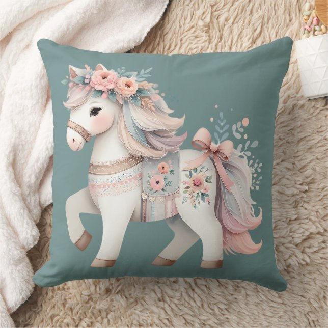 Almofada Ilustração de Fantasia de Cavalo em Pastel Floral (Cobertor)