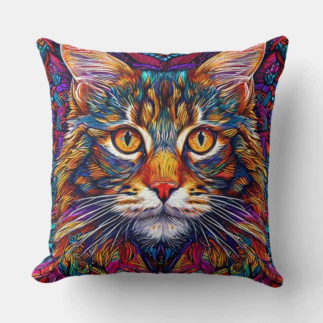Almofada Ilustração de Gato Abstrato Vibrante (Frente)