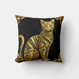 Almofada Ilustração de Gato Dourado Ornamentado