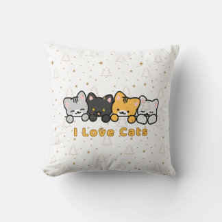 Almofada Ilustração de Gato Fofo Eu Amo Gatos Desenho Kawai