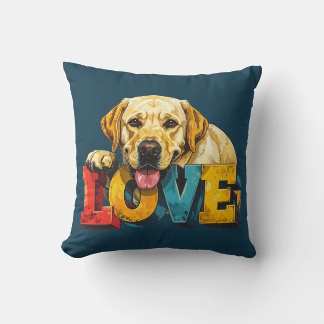 Almofada Ilustração de Labrador de Amor em Azul Teal para A (Frente)