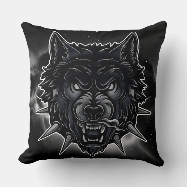 Almofada Ilustração de Lobo Feroz com Colar de Espinhos (Frente)