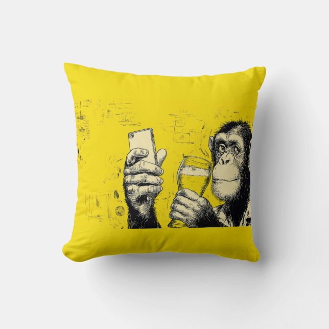 Almofada Ilustração de Macaco Engraçado Tirando Selfie – Ch (Frente)