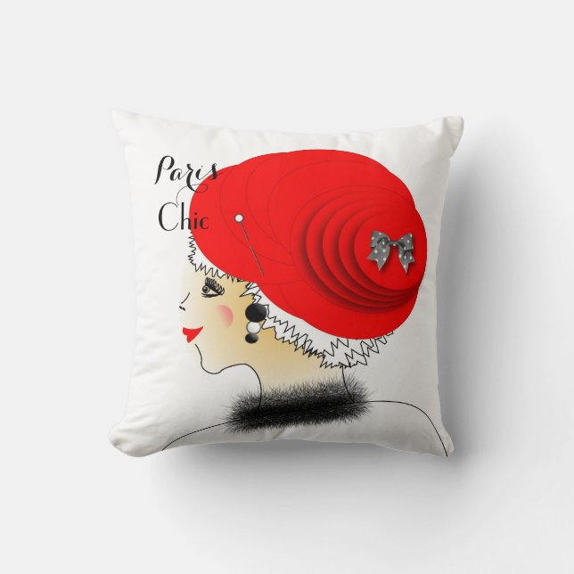 Almofada Ilustração de Moda Lady In Big Hat Paris (Frente)