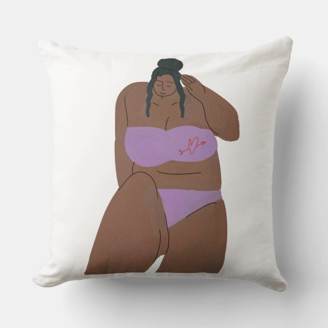 Almofada Ilustração de Mulher com Corpo Positivo em Maiô Ro (Frente)