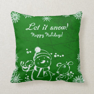 Almofada Ilustração de Natal Branco em Fundo Verde
