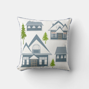 Almofada Ilustração de Natal casas de inverno cinzas de