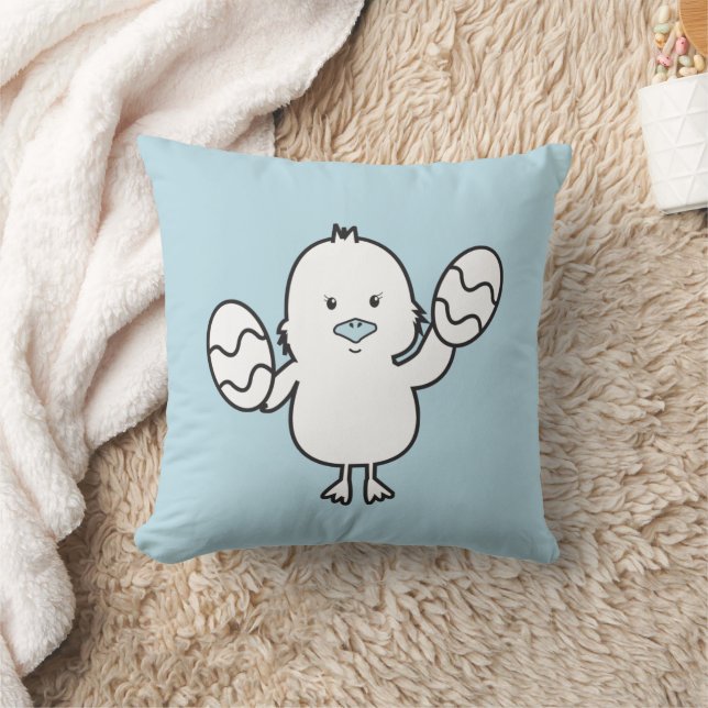 Almofada Ilustração de Ovo de Páscoa e Frango Azul Pastel F (Cobertor)