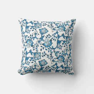 Almofada Ilustração de Padrão Floral Azul Vintage