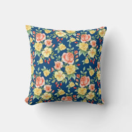 Almofada Ilustração de Padrão Floral de Rosas Vintage