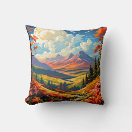 Almofada Ilustração de Paisagem de Vale Cênico Vibrante