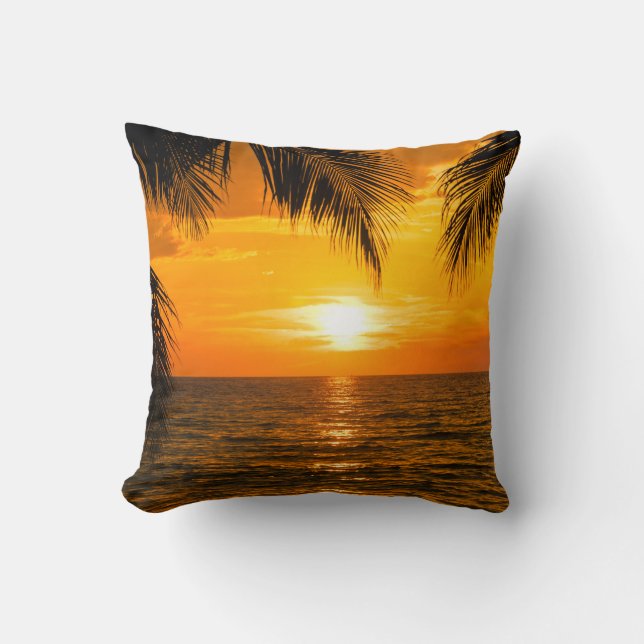Almofada Ilustração de Palm Sunset Beach Tropical (Frente)