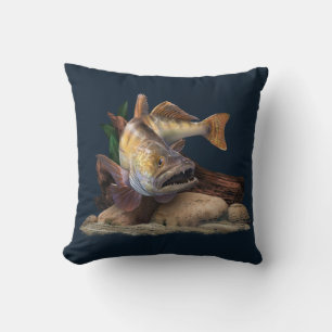 Almofada Ilustração de Pesca Walleye, pescador Walleye