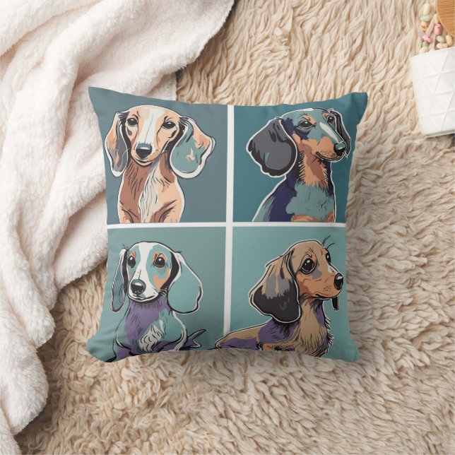 Almofada Ilustração de Quatro Dachshunds (Cobertor)