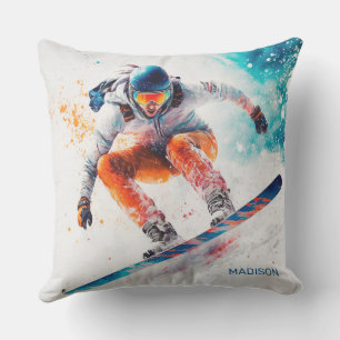 Almofada Ilustração de Snowboarder de Nome Personalizado