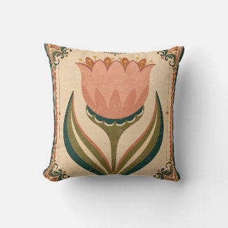 Almofada Ilustração de Tulipa Antiga em Estilo Folclórico V