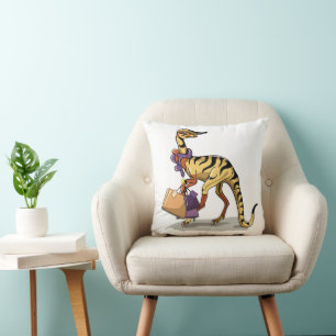 Almofada Ilustração De Um Iguanodon Com Sacos De Compras.